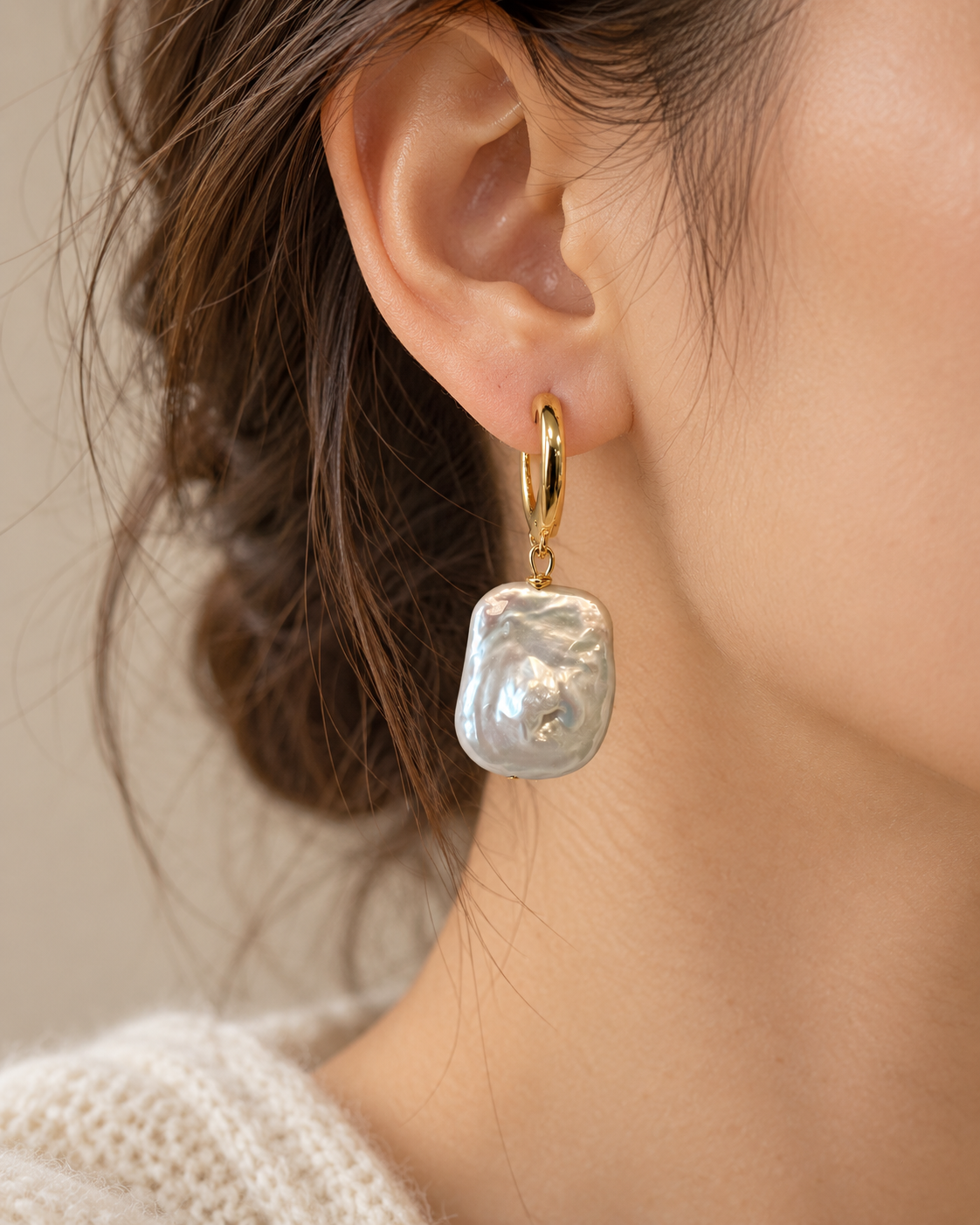 Rectangular Baroque Pearl Drop Earrings