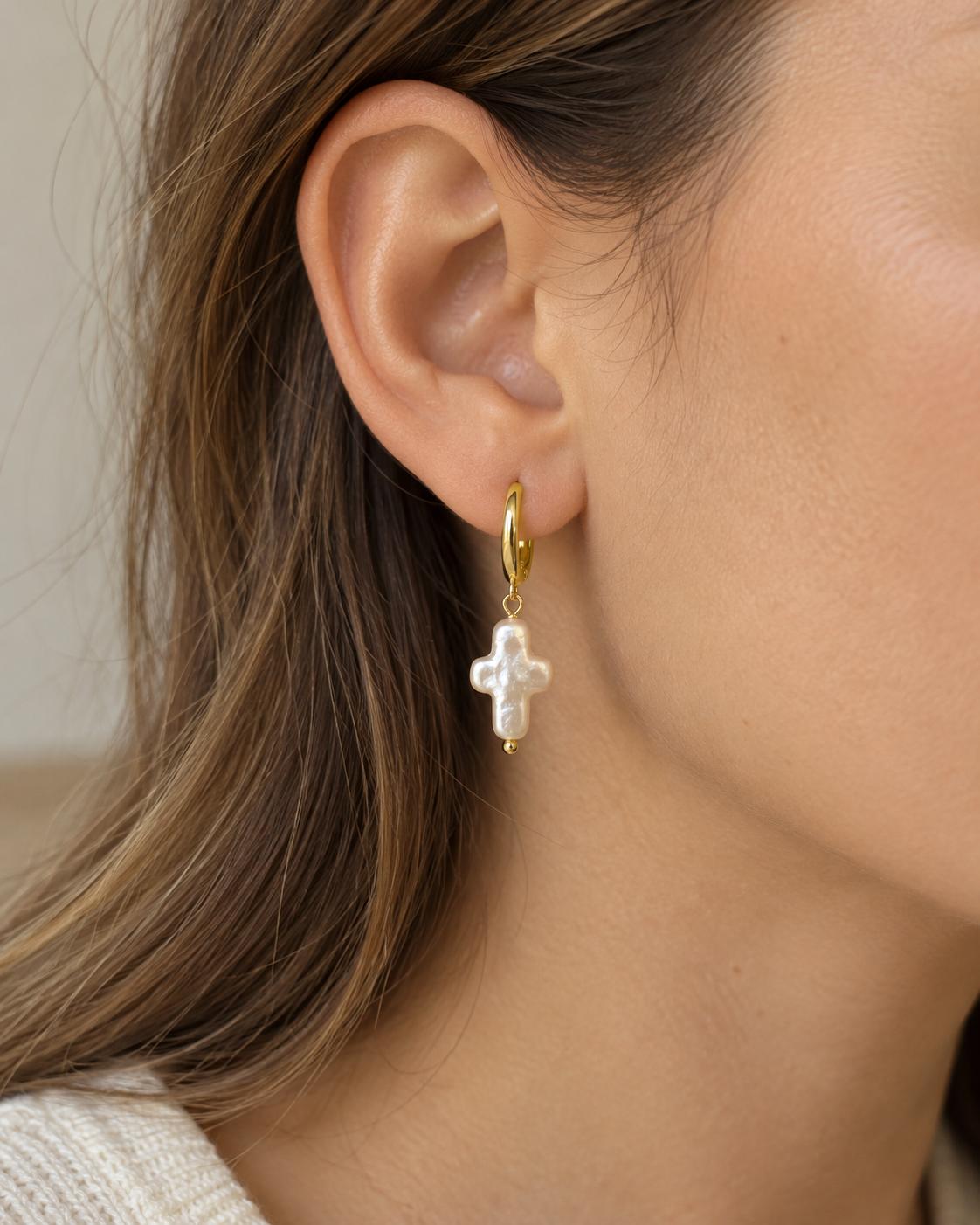 Cross Baroque Pearl Drop Earrings