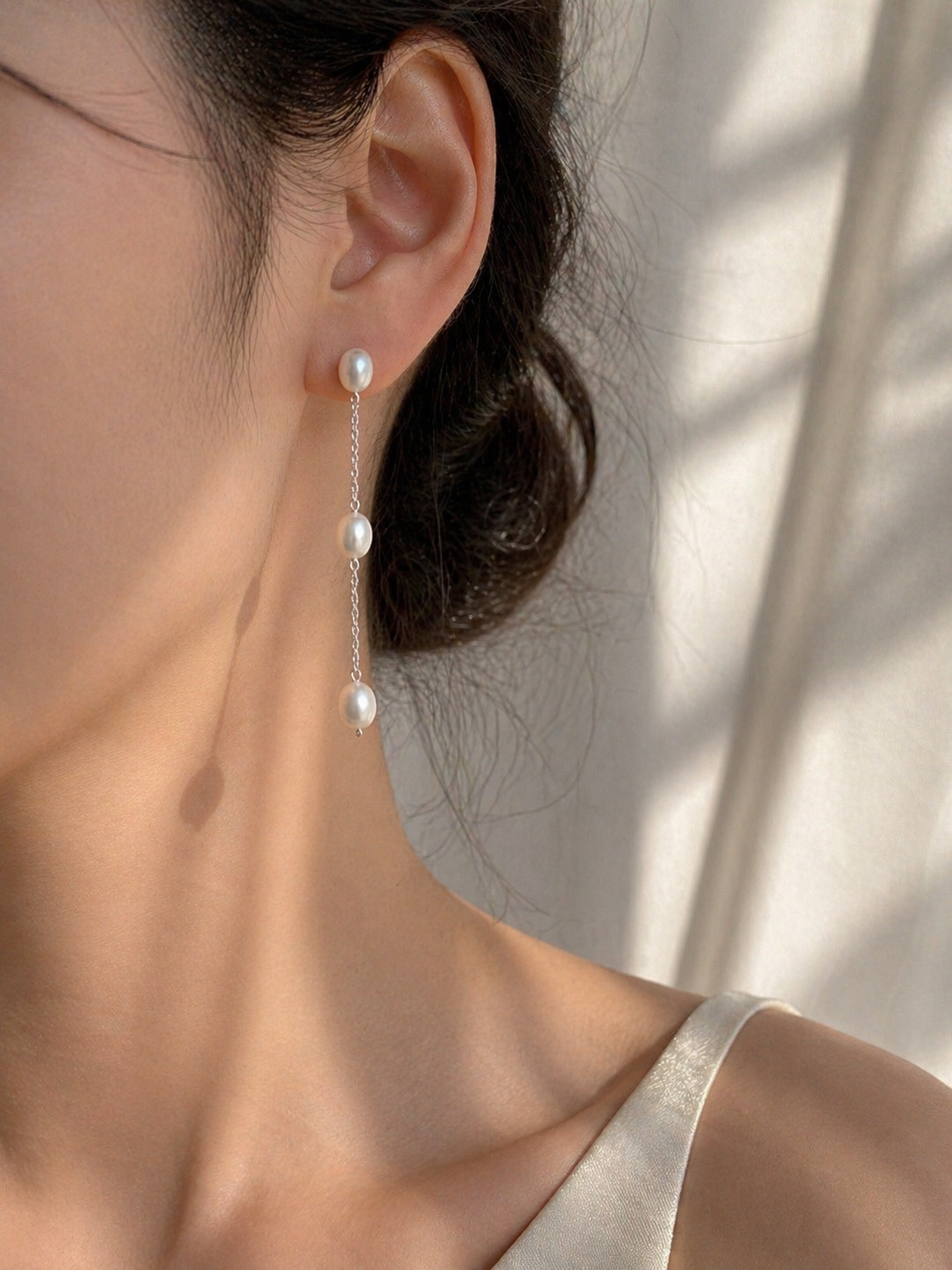 Rice Pearl Chain Drop Earrings｜Gold & Silver