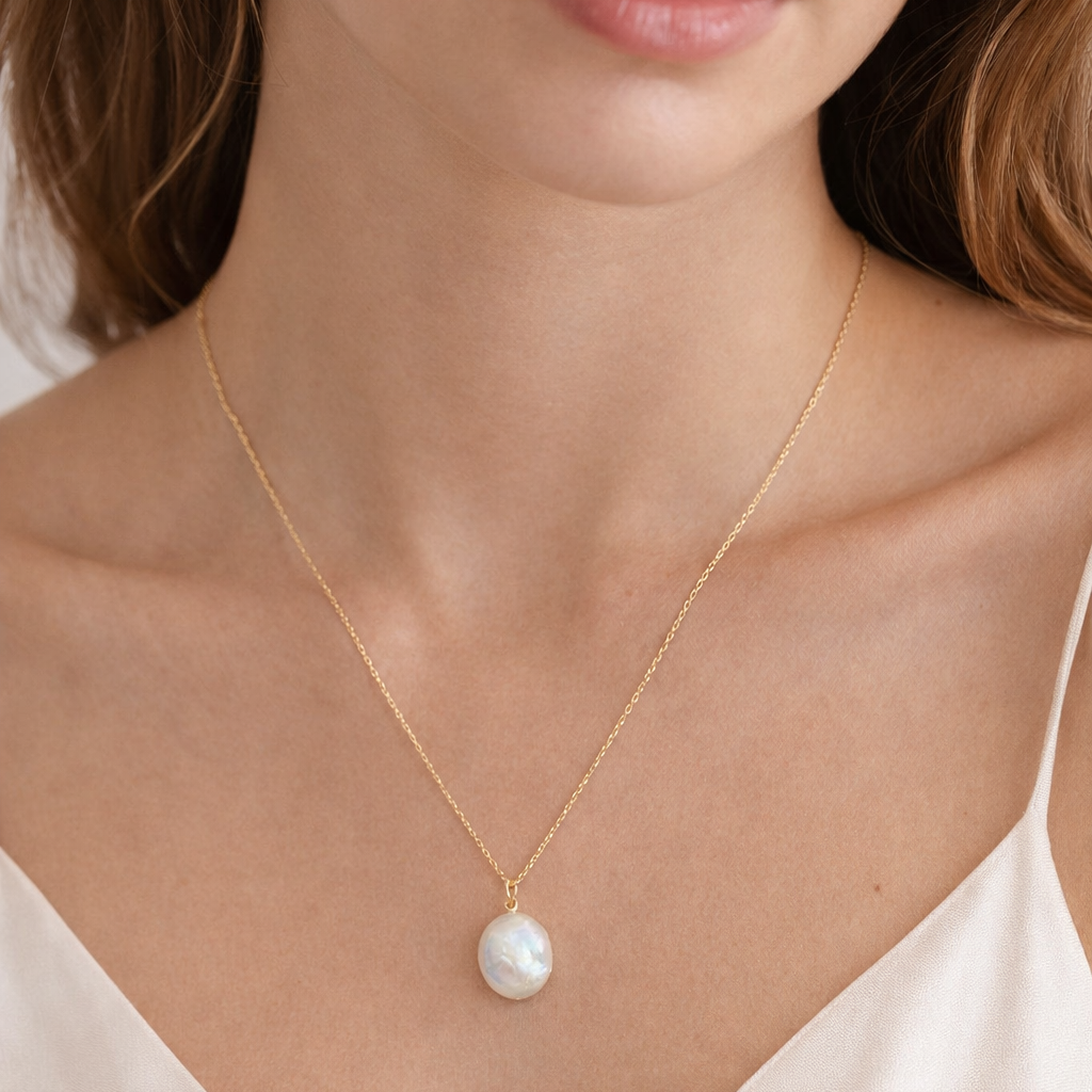 Baroque Pearl Pendant Necklace – Gold Filled Adjustable Chain