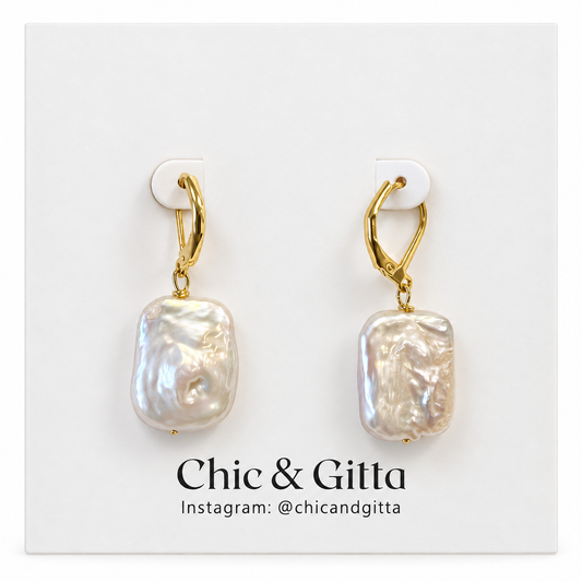 Rectangular Baroque Pearl Drop Earrings