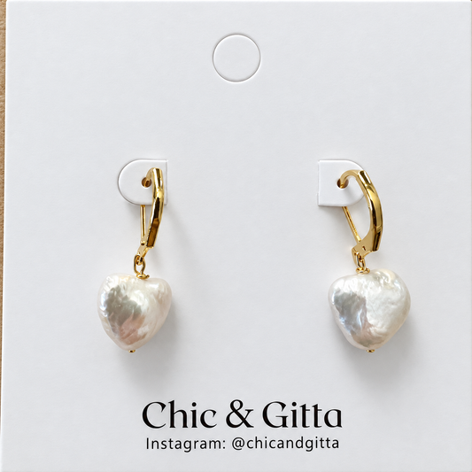 Heart Baroque Pearl Drop Earrings
