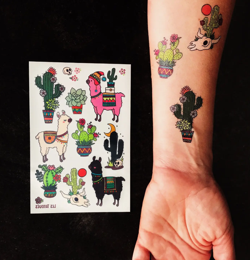 Alpaca and Cactus - Tempory tattoos