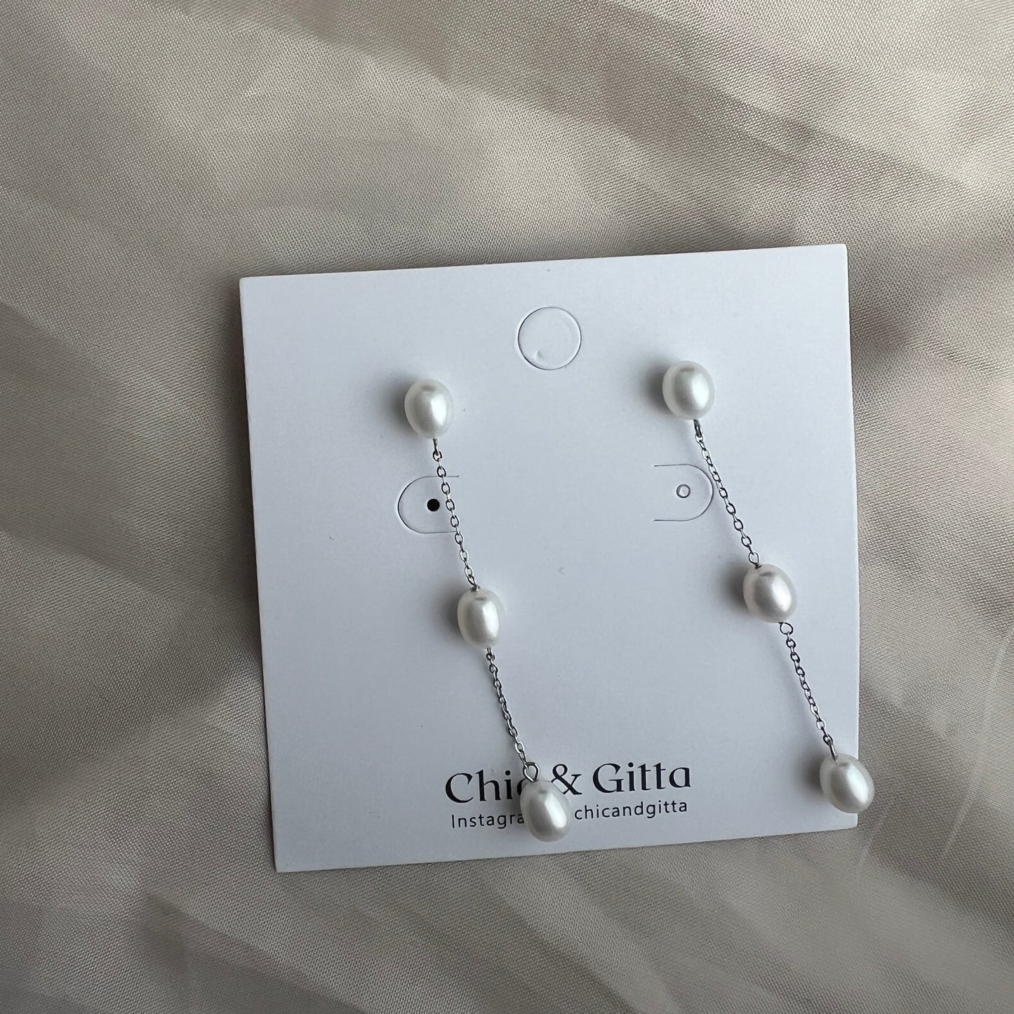 Rice Pearl Chain Drop Earrings｜Gold & Silver