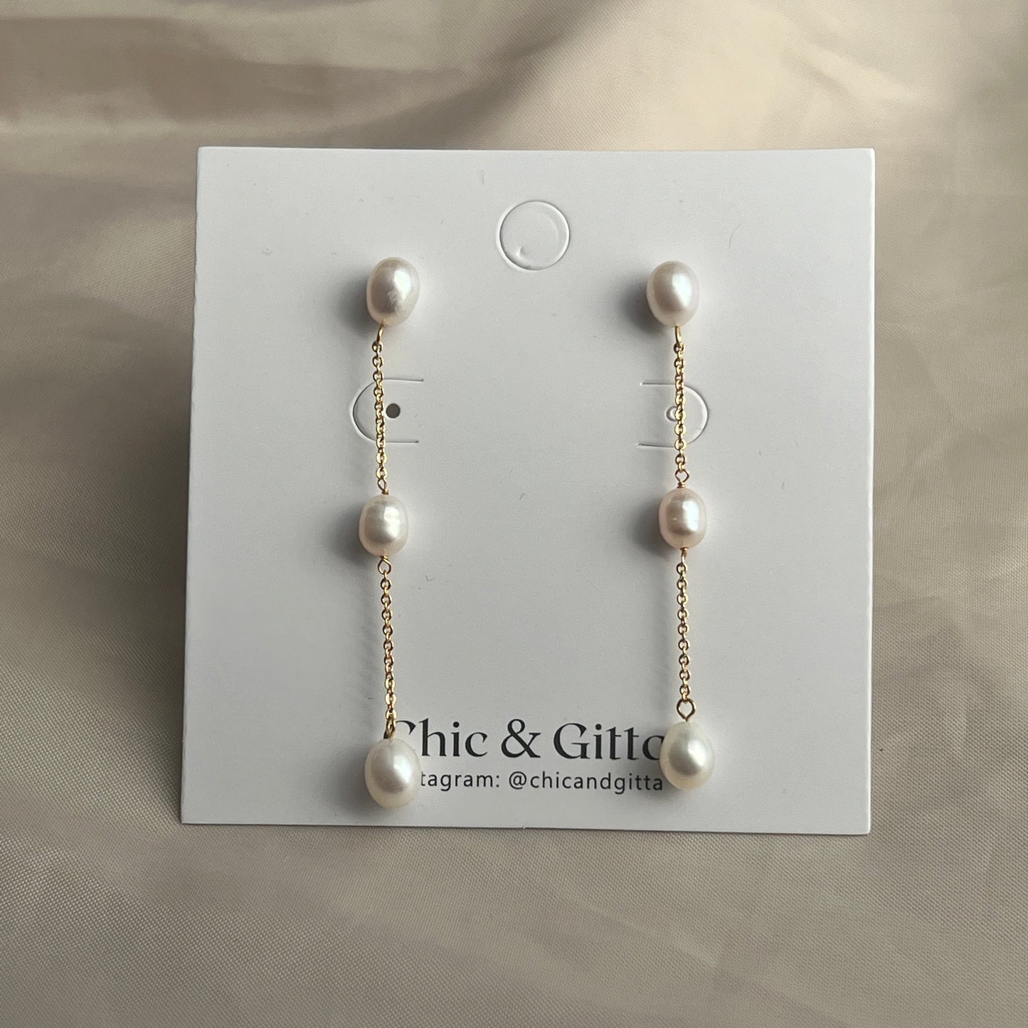 Rice Pearl Chain Drop Earrings｜Gold & Silver